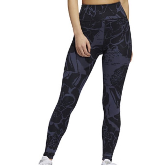 adidas Pants - Adidas Womens Leggings Optime Flower Print 7/8 Black Blue Athletic High Waist M